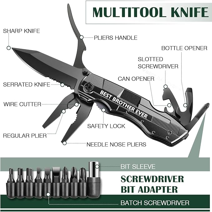 ETEH Gifts for Brother from Sister Friends,Birthday Christmas Brother Gifts,Multitool Knife ""BEST BROTHER EVER"",Multi tool for Climbing,Camping,Cycling,Hiking