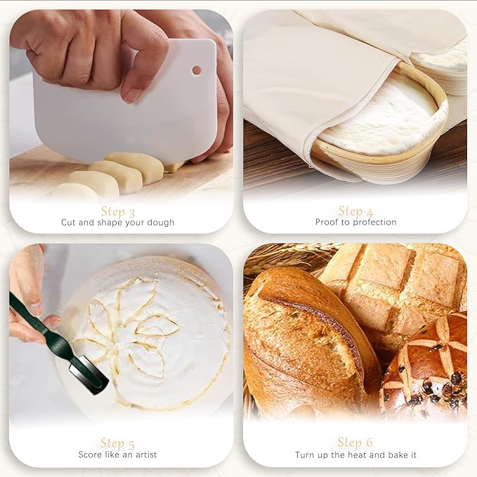 Fubiu Natural Unbleached Banneton, Sourdough Bread Proofing Basket Kit, 2x 10 Inch Oval Basket with BreadMaking Baking Supplies Tools, Banneton Basket Gift Set - Primary Color