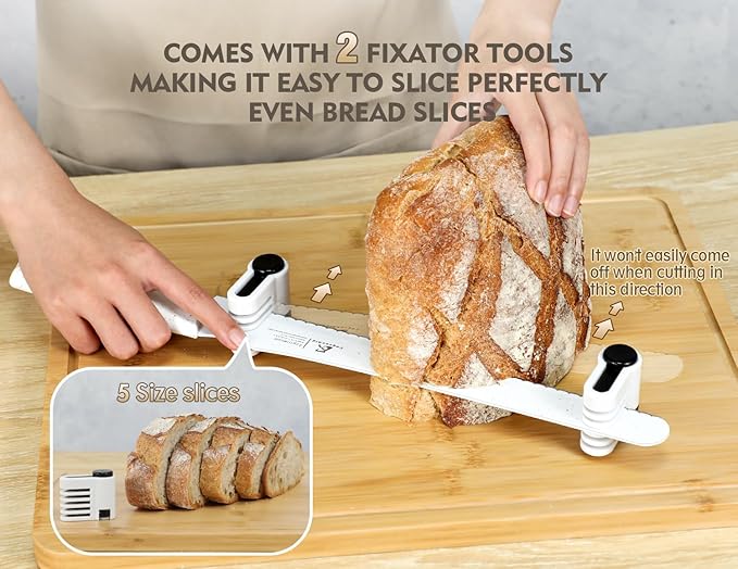 CoquusAid Upgrade Bread Knife for Homemade Bread, World‘s 1st Double Serrated Knife for Crusty Sourdough, 11.6 Inch Stainless Steel Bread Slicer, Professional Sourdough Cutter, Ideal Gift, White