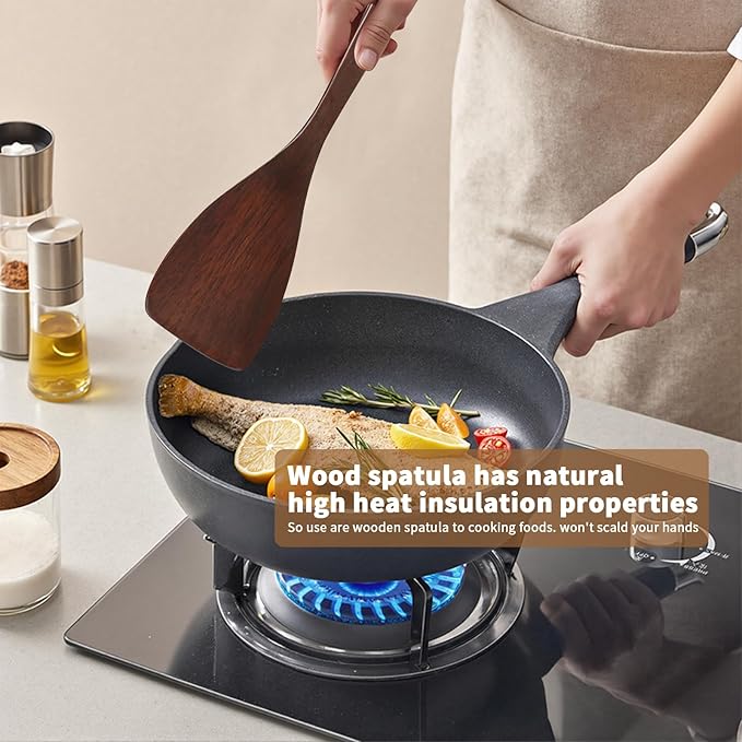 Wooden Spatula for Cooking, Long Handle Flat Spatulas for Frying Pan, Left and Right Hand Wood Turner for Cooking Kitchen Utensils