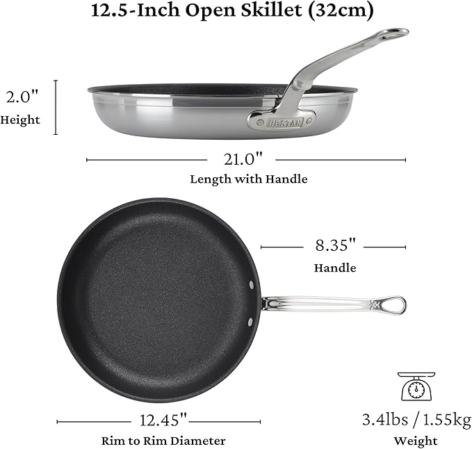Hestan ProBond Forged TITUM - Professional Clad Stainless Steel, Nonstick, Frying Pan, (12.5-Inch), Induction Compatible, Made without PFOAs