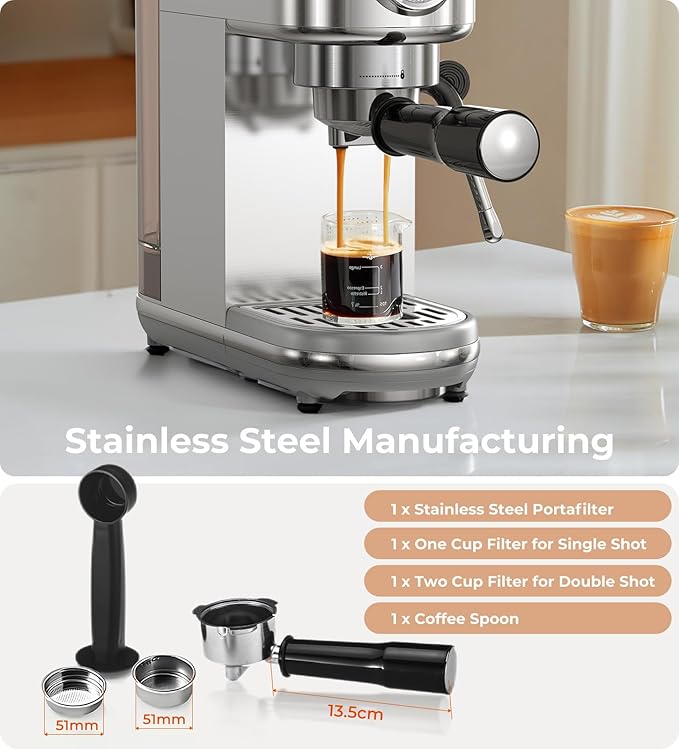 atatix Espresso Machine with Milk Frother, 20 Bar Pressure Espresso Maker