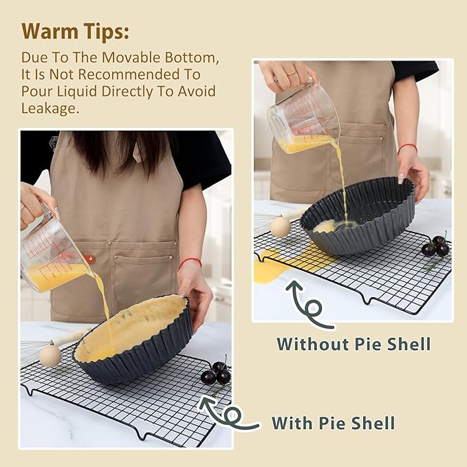 2 Pack 9.5 Inch Pie Pan with Removable Bottom for Baking Deep Quiche Dish