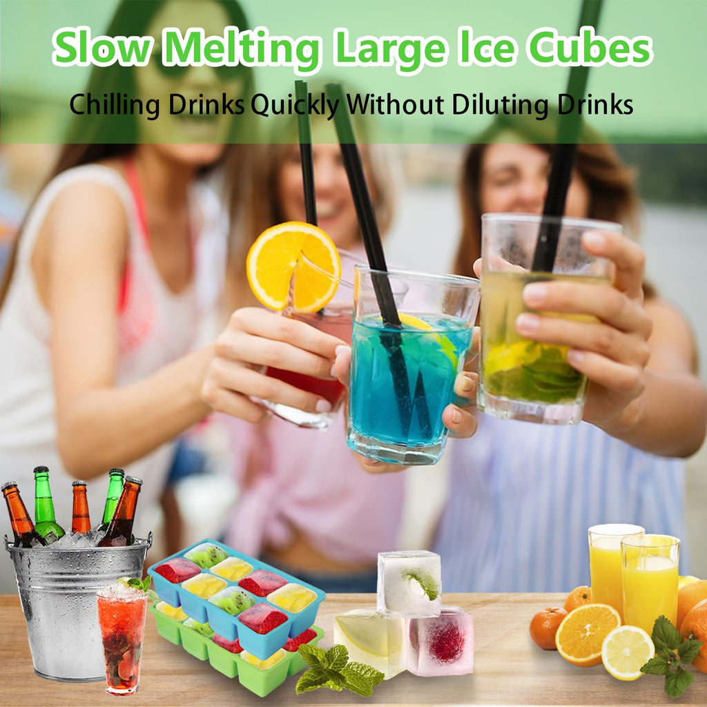 FURNSII Silicone Ice Cube Tray for Freezer with Lid, 2 Pack