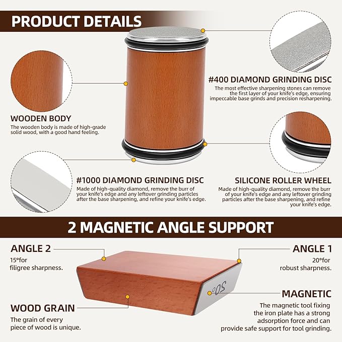 Ailanxin Rolling Knife Sharpener ， Rolling Knife Sharpener Kit Is Suitable For Any Kitchen roller knife sharpener, And The Roller Knife Sharpener Supports Magnetic Tilting At 15 ° And 20 knife