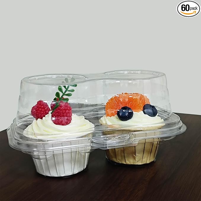 LSGENGXCY 60pc Disposable 2 Cavity Muffin Container,Cupcake Carton With Lid