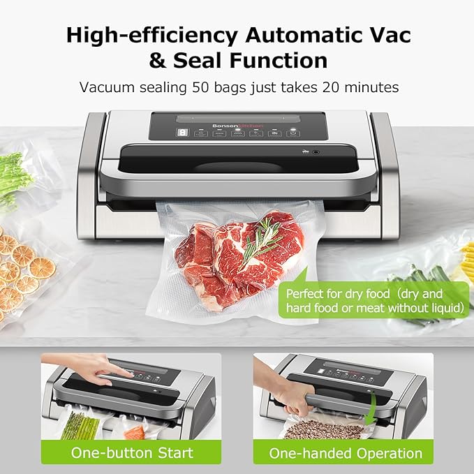 Bonsenkitchen Vacuum Sealer Machine with Globefish Technology, Low-Noise