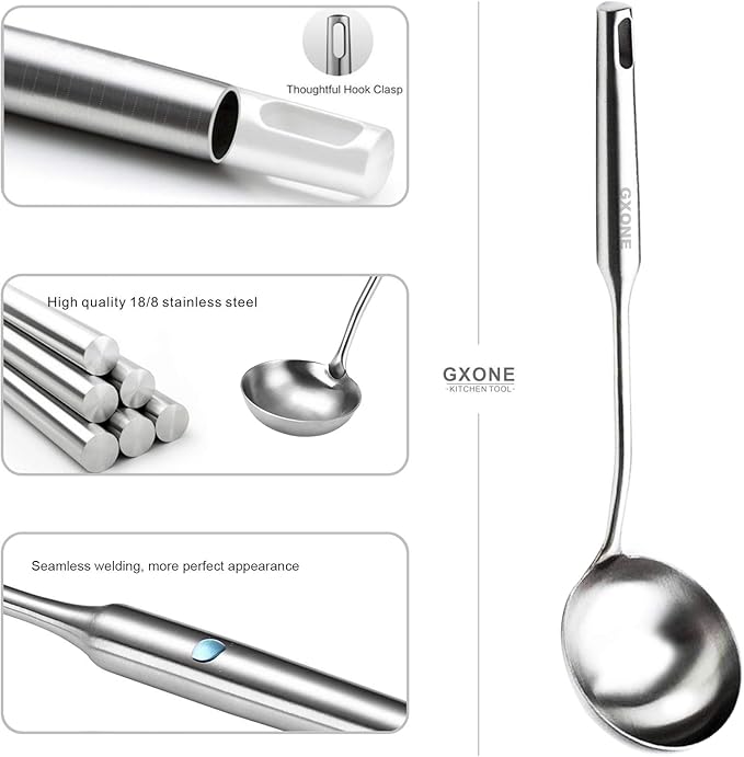 Soup Ladle,304 Stainless Steel Cooking Ladle with Long Handle,3.9 Inch