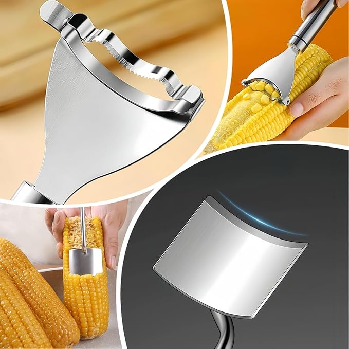 Corn Cob Peeler, 2025 NEW Long Handle Stainless Steel Corn Peeler for Corn on the Cob Stripper Tool, Corns Peelers Stainless Steel Splitter Tool Easy Fast Corn Remover Tool for Home Kitchen (2pcs)