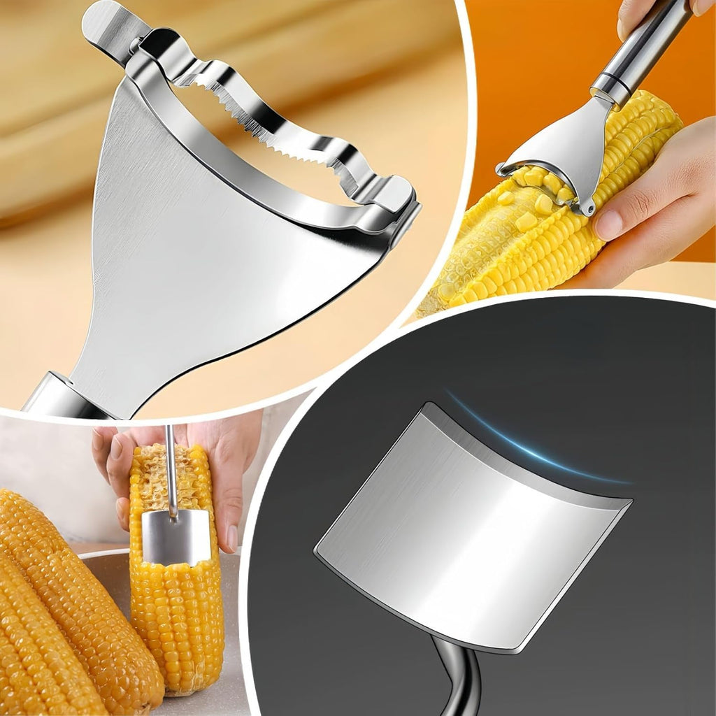 Corn Cob Peeler, 2025 NEW Long Handle Stainless Steel Corn Peeler for Corn on the Cob Stripper Tool, Corns Peelers Stainless Steel Splitter Tool Easy Fast Corn Remover Tool for Home Kitchen (2pcs)
