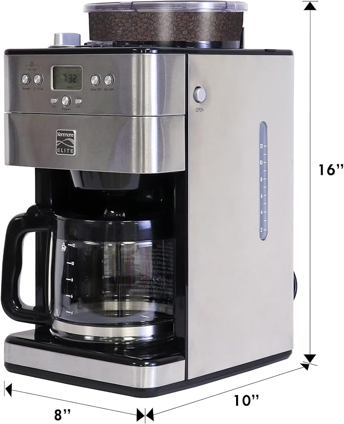 Kenmore Elite Grind and Brew Coffee Maker 12 Cup with Built‑In Burr Grinder