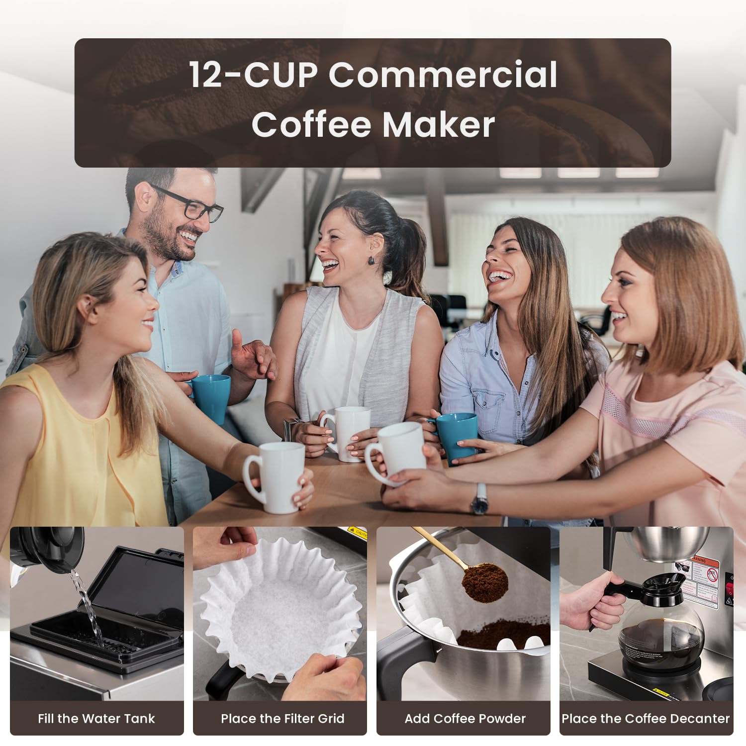 SYBO Commercial Coffee Maker with 3 Warmers and Decanters SF-CB-3GA