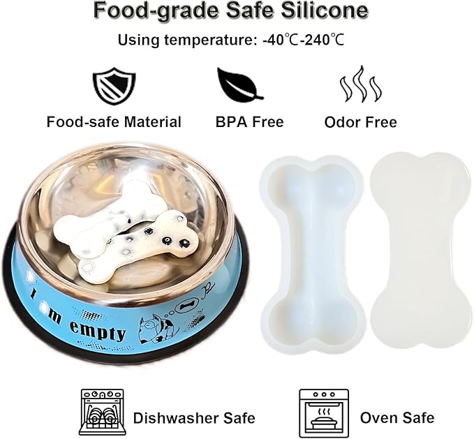 SIUPER 5IN Big Bone Dog Cat Treat Molds 2 Pack, DIY Flavors for Puppy. Food Safe Silicone for Oven. Large Ice Cube Mold for Pet Chew, Cooling. Pets Birthday Cake Baking. Fun Gift for Dog Lover