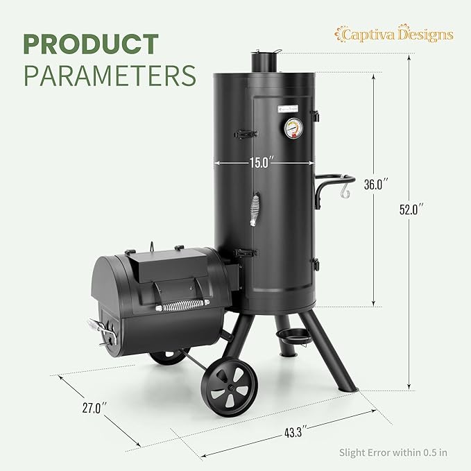 Captiva Designs Vertical Charcoal Smoker Grill Extra Large Barbecue Grill
