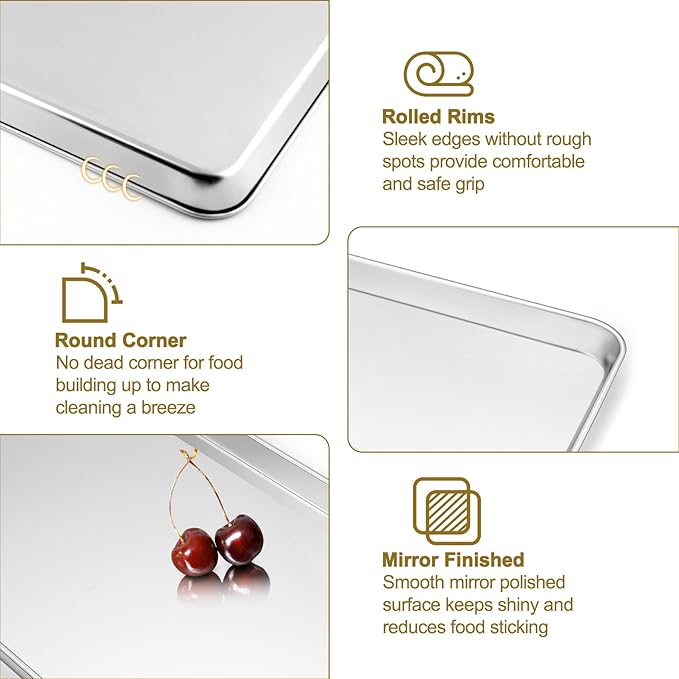 TeamFar Baking Sheet with Rack, Stainless Steel Sheet Pan-16/12.5/9 Inch