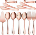 IAXSEE 11 PCS Serving Utensils, Large Stainless Steel Spoons Forks Tongs, Pie Server, Great for Hostess Buffet Catering Banquet Party, Rose Gold