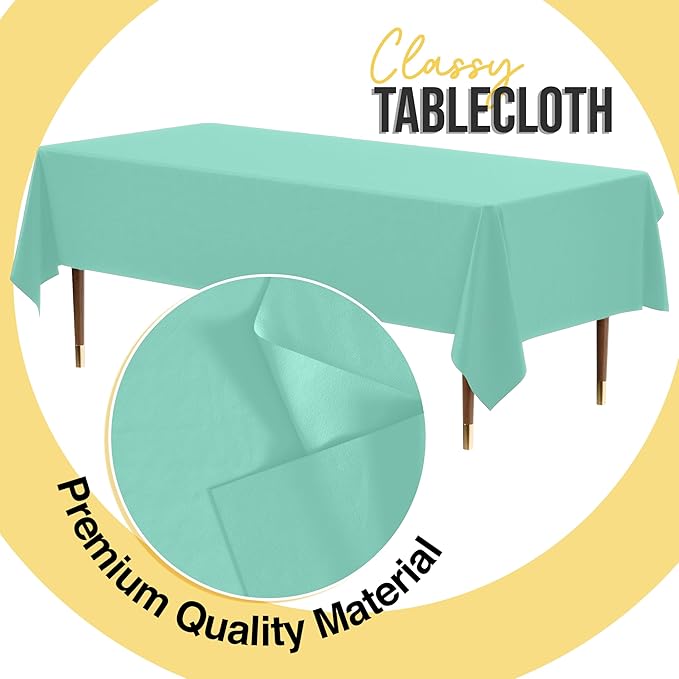 Exquisite 66% Thicker Premium Plastic Table Cloth Rectangle Table Cover 0.5 Mil 6 Pack Mint Table Cloth 54 Inch x 108 Inch Disposable Tablecloth Won't Tear Easily Like Cheap Thin Brands