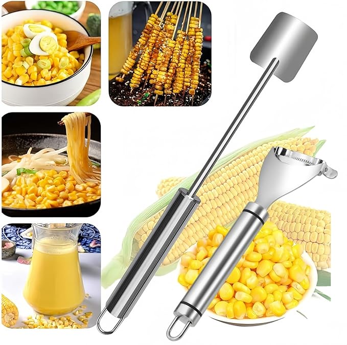 3 Pcs Upgraded Stainless Steel Corn Kitchen Tool set Corn Corn Peeler, Corn Stripper and Corn Holder, Kernel Remover Tool for Home & Outdoor Dining