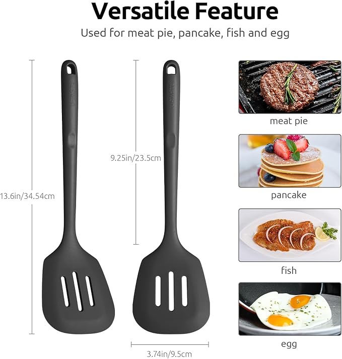 U-Taste Silicone Turner Slotted Spatula, 13.6" Long/3.7" Wide, Black