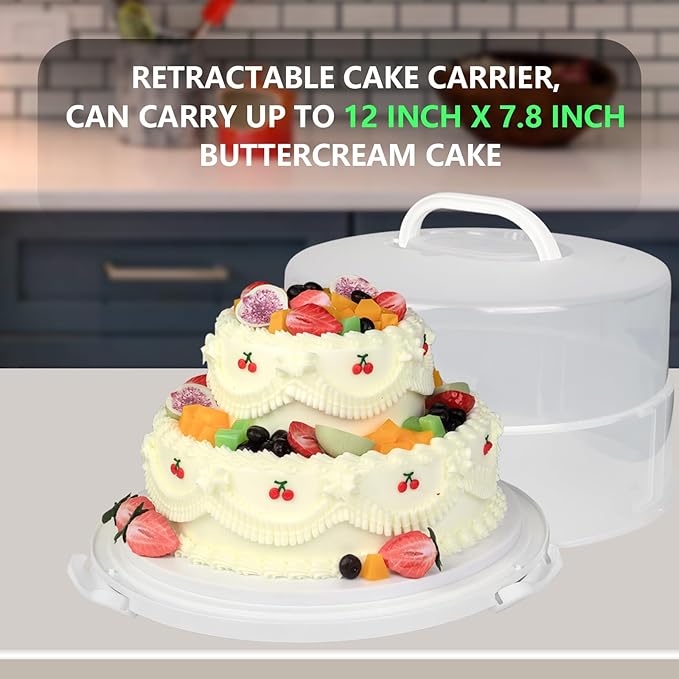 Arineng 12 Inch Cake Carrier with Lid & Handle BPA-Free Cake Transport Container, Includes Insulated Bag, Cupcake & Pie Holders for Secure Dessert Delivery (Fits 7" Tall Cakes) (Purple)