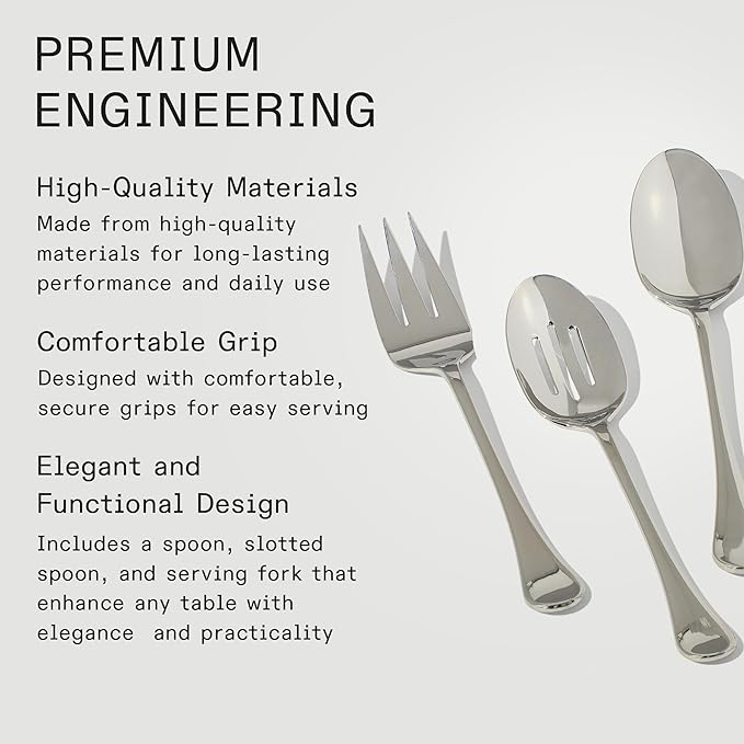 Made In Cookware - Stainless Steel Serving Utensil Set - Fork, Spoon, Slotted Spoon - Dishwasher Safe
