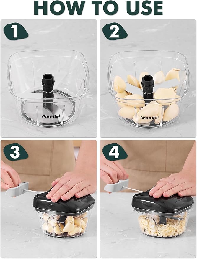 Geedel Vegetable Chopper, Manual Food Chopper with Hand Pull String, 500ml