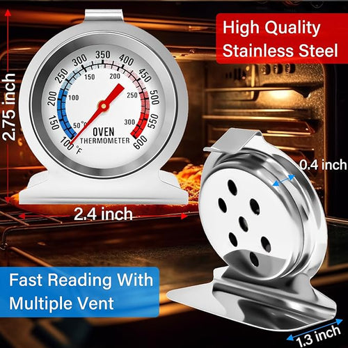 10 Pack Oven Thermometer 50-300°C/100-600°F Stainless Steel Oven Thermometers with Large Dial, Oven Temperature Gauge for BBQ Cooking Baking Grill Smoker