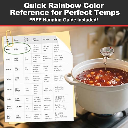 Telead Upgraded Candy Thermometer Waterproof IP67 - Oil Thermometer for Frying with Clips - 9" Side of Pot Rainbow dial Thermometer Deep Fry for Oil Candy Candle BBQ - Silver XL