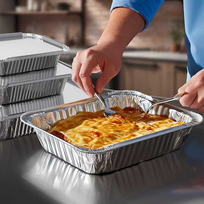 Notwoe® 30 Pack Disposable Aluminum Pans With Lids, 10x7.5 And 7.3x5.3 Square 6.9x4.3 Square Combo Set, Disposable Baking and Cake Pan. (30 Pack w/Lids)