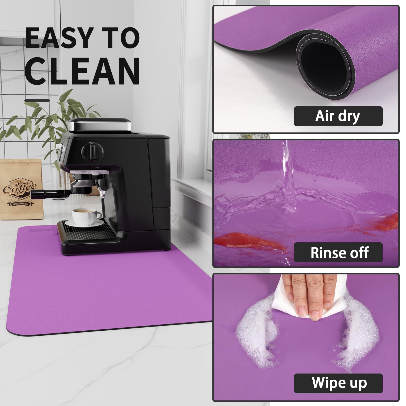 HotLive Coffee Mat - Absorbent Hide Stain Rubber Backed Dish Drying Mat for Kitchen Counter - Bar Mats for Countertops Accessories Fit Under Coffee Maker Espresso Machine