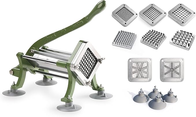 New Star Foodservice Commercial Grade French Fry Cutter with Complete Combo Sets, Die Cast Iron and 18/8 Stainless Steel, 1/4-Inch, 3/8-Inch, 1/2-Inch, 6-Wedge, and 8-Wedge Replacement Blades