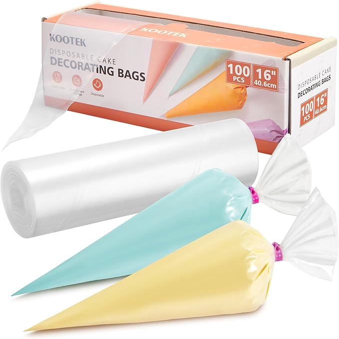 Kootek Piping Bags, Disposable Pastry Icing Bags 16 Inch, 100 Pcs Large