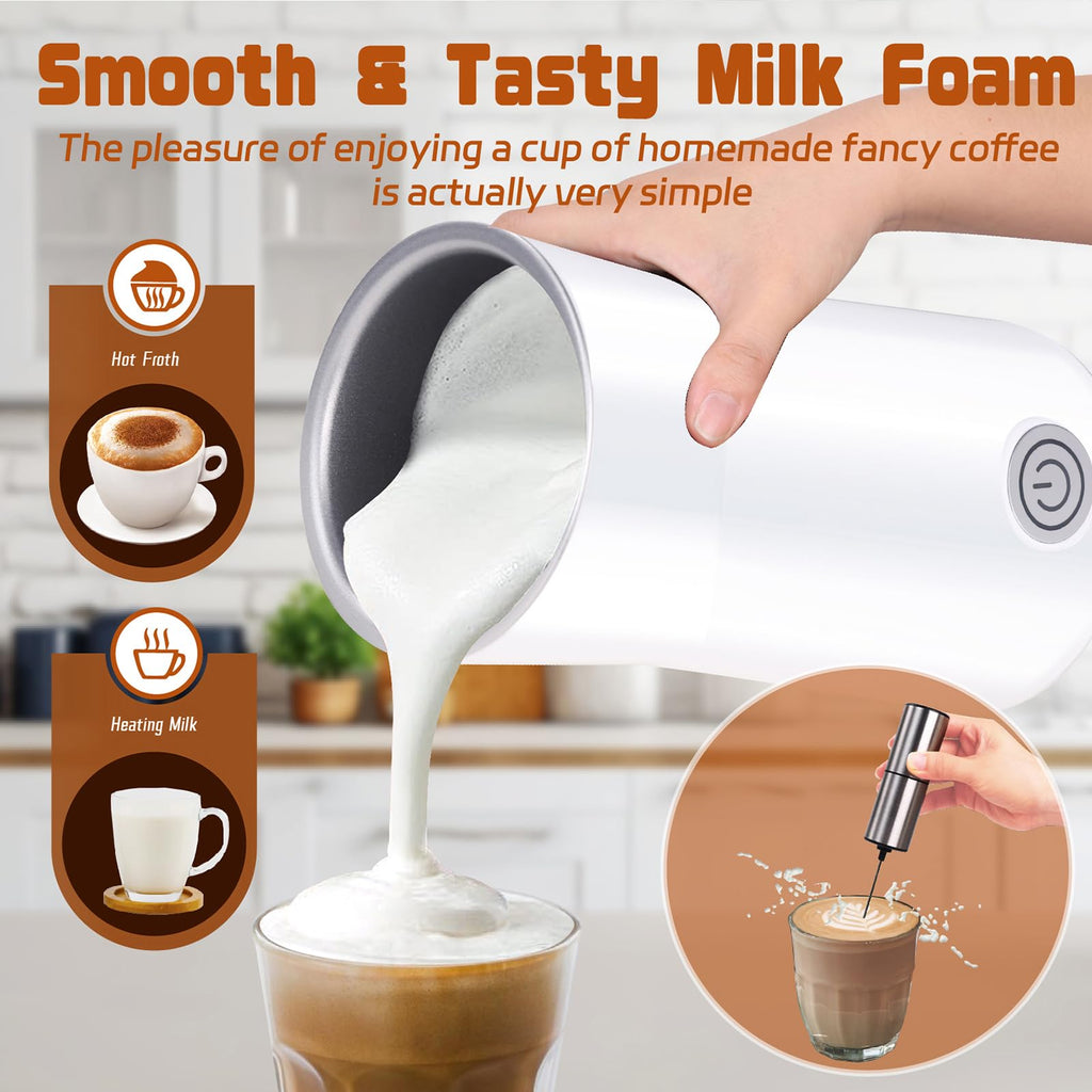 Seydere Simple Milk Frother, 2 in 1 Milk Steamer and Frother, Electric Milk Steamer, Milk Warmer and Hot Milk Foam Maker for Latter, Macchiato, Cappuccinos (White)