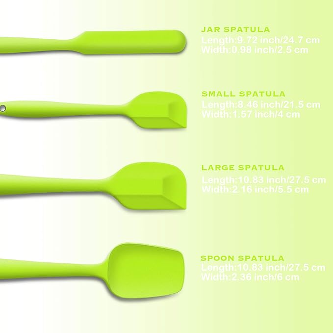 JXWING 4-Piece Silicone Spatula Set with Stainless Steel Core, Green
