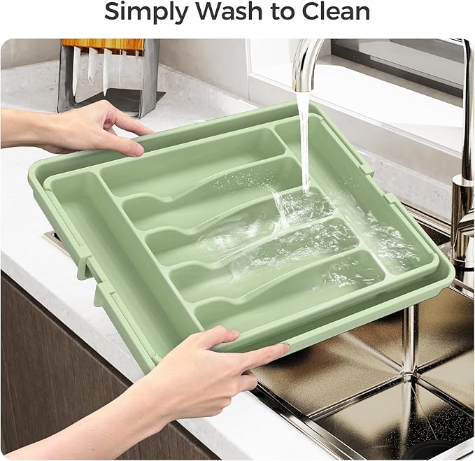 ukeetap Extra Large Expandable Silverware Organizer, Flatware Tray, Green