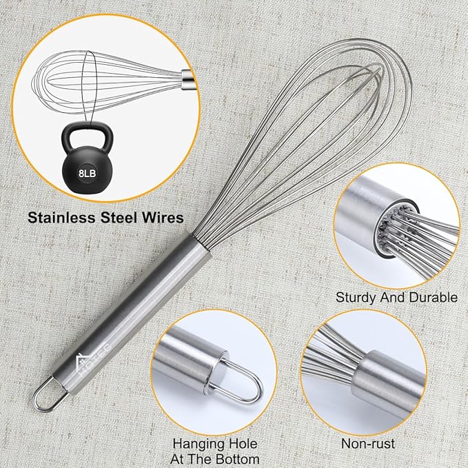 HOTEC Stainless Steel Whisk Set of 4, Food Grade Balloon Whisk Egg Beater, Thicken Wire Mixing Whisk for Baking, Cooking, Whisking Cream, Sauce, Pancake Batter
