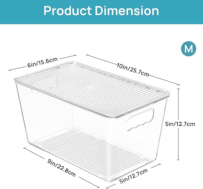 Vtopmart 6 Pack Clear Stackable Storage Bins with Lids, Medium