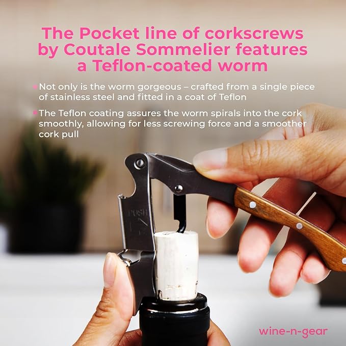 Pocket Prestige Waiters Corkscrew By Coutale Sommelier - Naturalwood - French Patented Spring-Loaded Double Lever Wine Bottle Opener for Bartenders and Gifts - Sharp Micro-Serrated Knife