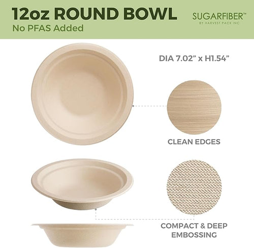 12oz Compostable Paper Bowls Disposable Round Natural Cereal Bowl,600 Count