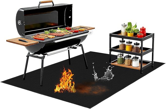 LETITIN 70x48 Inch Large Under Grill Mat, Double-Sided Fireproof BBQ Grill Mat, Waterproof Oilproof Deck Protector for Blackstone, Charcoal/Gas Grills, Fire Pits, Patio & Lawn