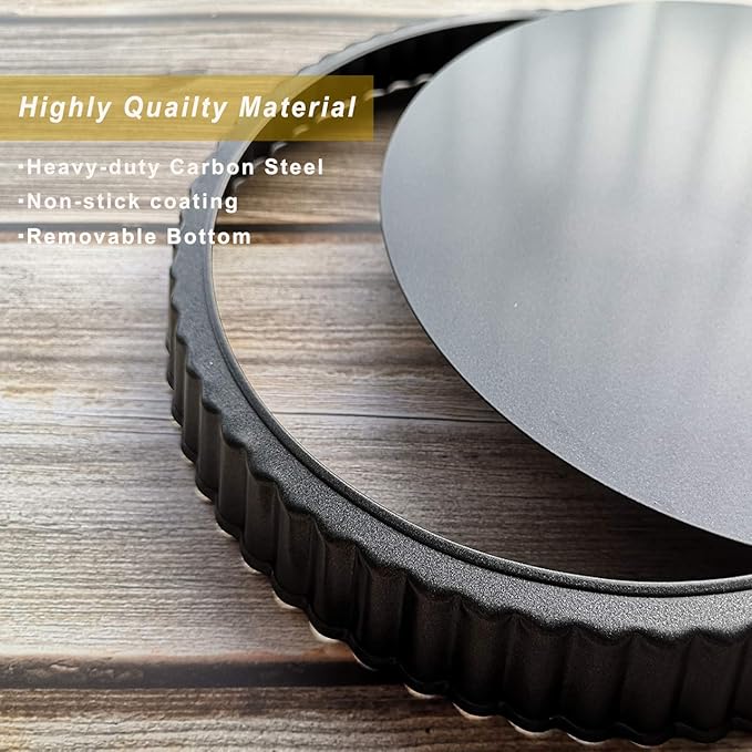 Yamteck 11 & 9 Inch Round Tart Pans with 2Pcs 4'' Mini Pans. Removable Bottom, Non-Stick Coating, Rugged Carbon Steel for Tart Quiche Pie Making. Gift for Christmas Thanksgiving Party Festival Family