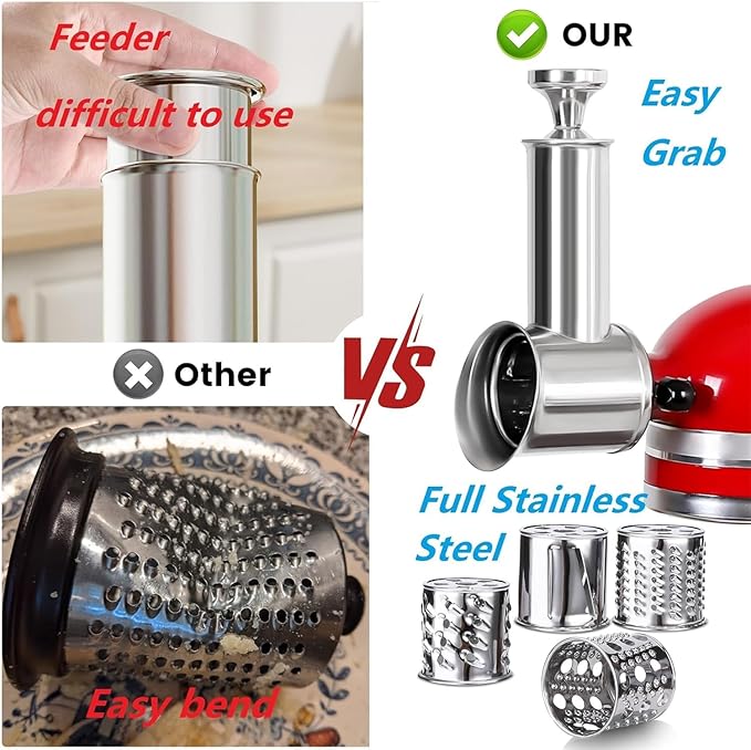 KINGEAGLE Stainless Steel Slicer Shredder Attachment For KitchenAid Mixer, Cheese Grater, Food Slicer, Accessories For KitchenAid, 6.9*5.4 Inch