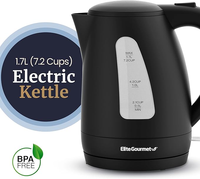 Elite Gourmet EKT8690X 1.7L Tea Kettle, 1500W BPA-Free Fast Boil, Black