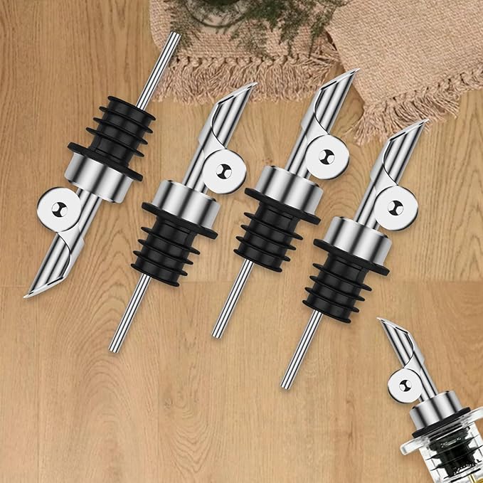 Lubise 4 Pcs Olive Oil Dispenser Bottle Spout, Speed Liquor Pour Spout with Flip Top, Stainless Steel Auto Pour Spouts for Liquor Bottles, Oil Bottles, Vinegar, Syrup and Other Liquid Bottles