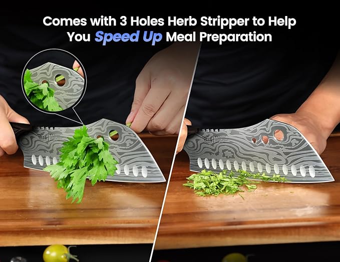 SYOKAMI Cleaver Chef Knife with Herb Stripper, 7" Asian Kitchen Knife