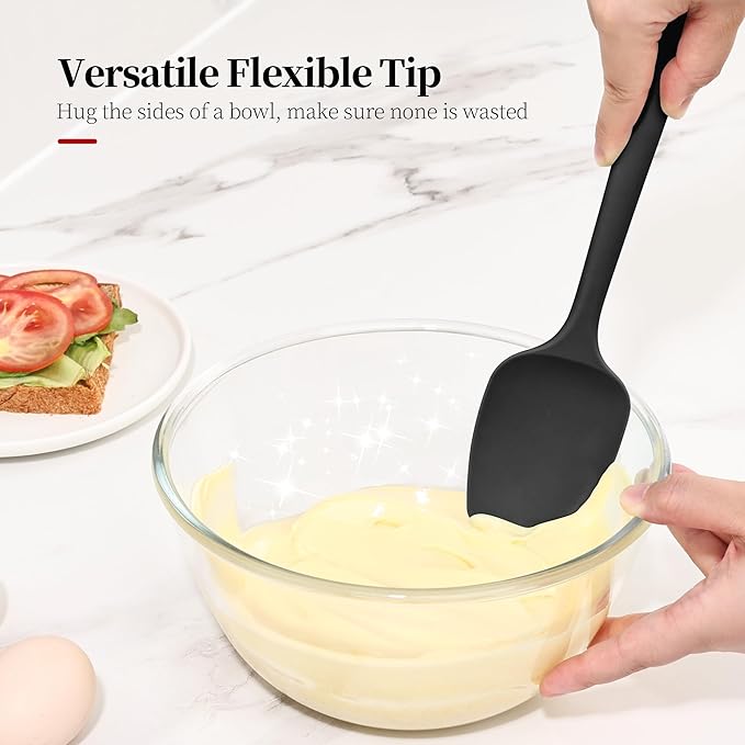 Lilybeam 600ºF Heat Resistant Silicone Spatula Spoonula Set of 3, Black