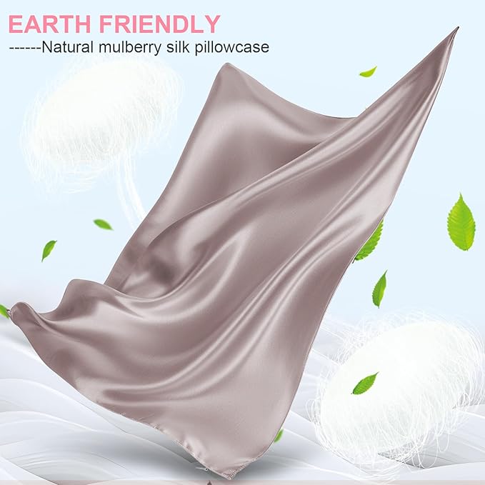 Silk Pillow Cases 2 Pack Standard Size with Hidden Zipper, Mulberry Silk Pillowcase for Hair and Skin, Smooth and Soft Breathable Cooling Silk Satin Pillowcase Set of 2, Gifts for Women，Taupe