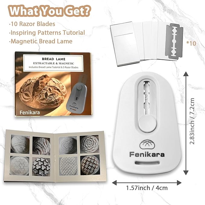 Fenikara Premium Magnetic Bread Lame & Versatile Bread Scoring Tool - Professional Sourdough Scoring Tool and Lame Bread Tool with 10 Razor Blades & Scoring Patterns Booklet (light gray)