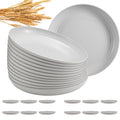 HEYCOME 12 Pcs Unbreakable Deep Dinner Plates Set, 10 inch Reusable Plastic Wheat Straw Plates, Microwave and Dishwasher Safe Plate for Kitchen, Lightweight Plate for Dessert, BPA Free, White Gray