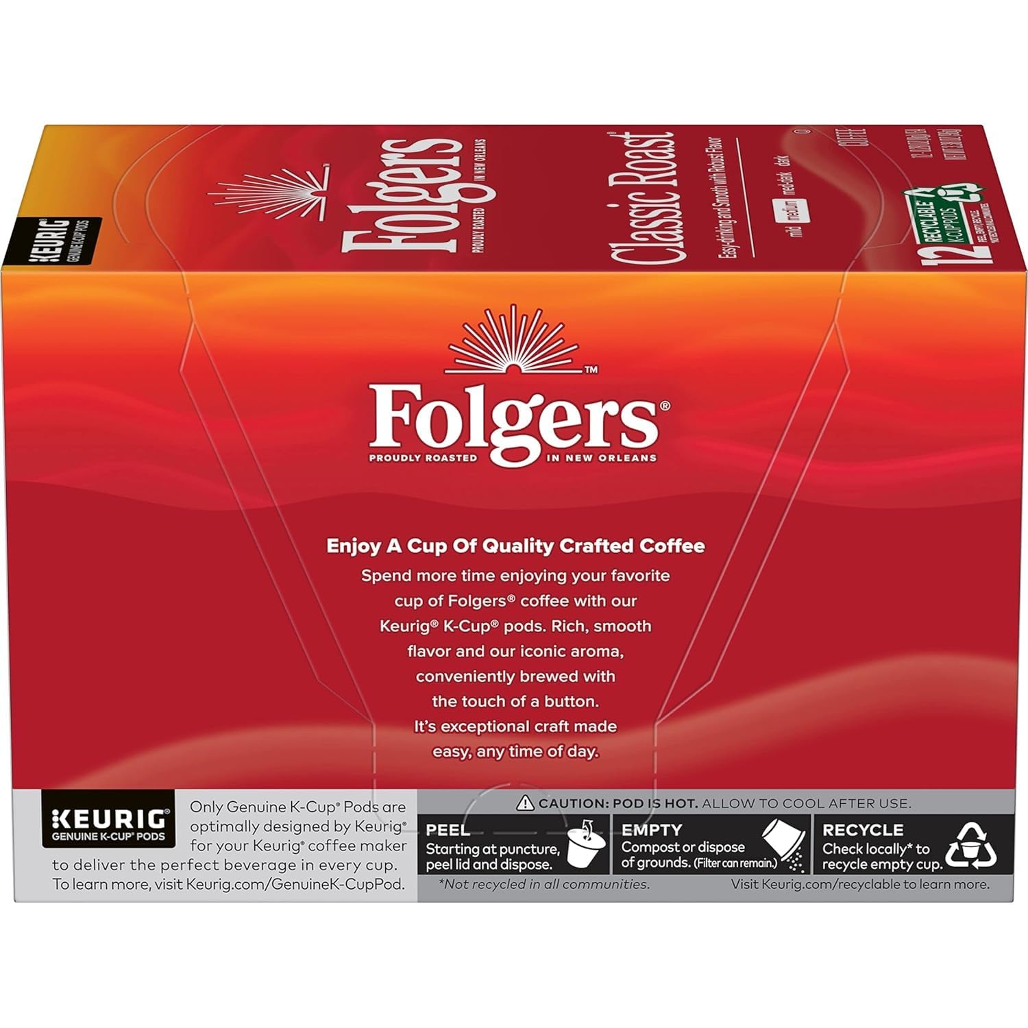 Folgers Classic Roast Coffee, Medium Roast, Keurig K-Cup Pods, 72 Count